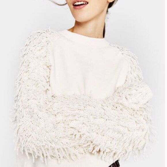 Bershka Shaggy Sleeve Sweater Ivory Small S - Picture 1 of 11